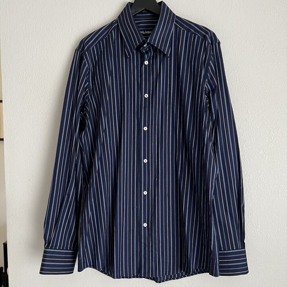 Dolce & Gabbana Men’s Striped Dress Shirt Size 44 Navy